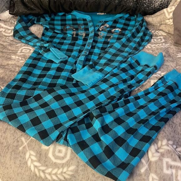 Y2k aero bling sequin pink/black onsie thermal pj pajama - Picture 1 of 6